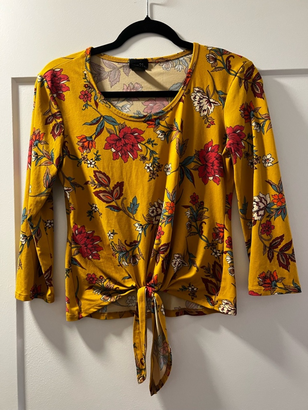 Mustard Floral Tie-Front Top